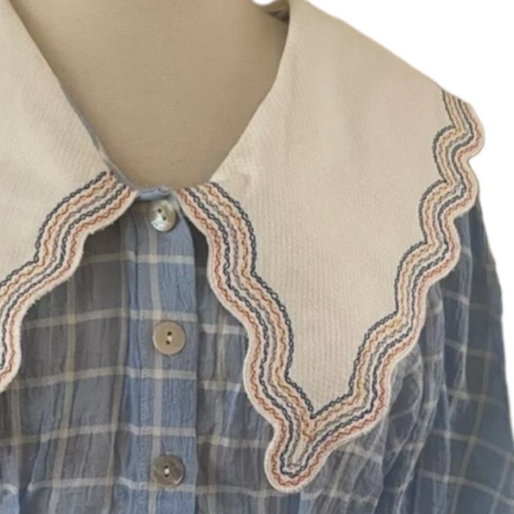 NWT Plenty by Tracy Reese Embroidered Plaid Blouse blue & white size 2X - Picture 9 of 12
